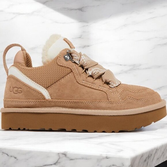 UGG LOWMEL Suede & Canvas Sneakers in Sand - Picture 2 of 5